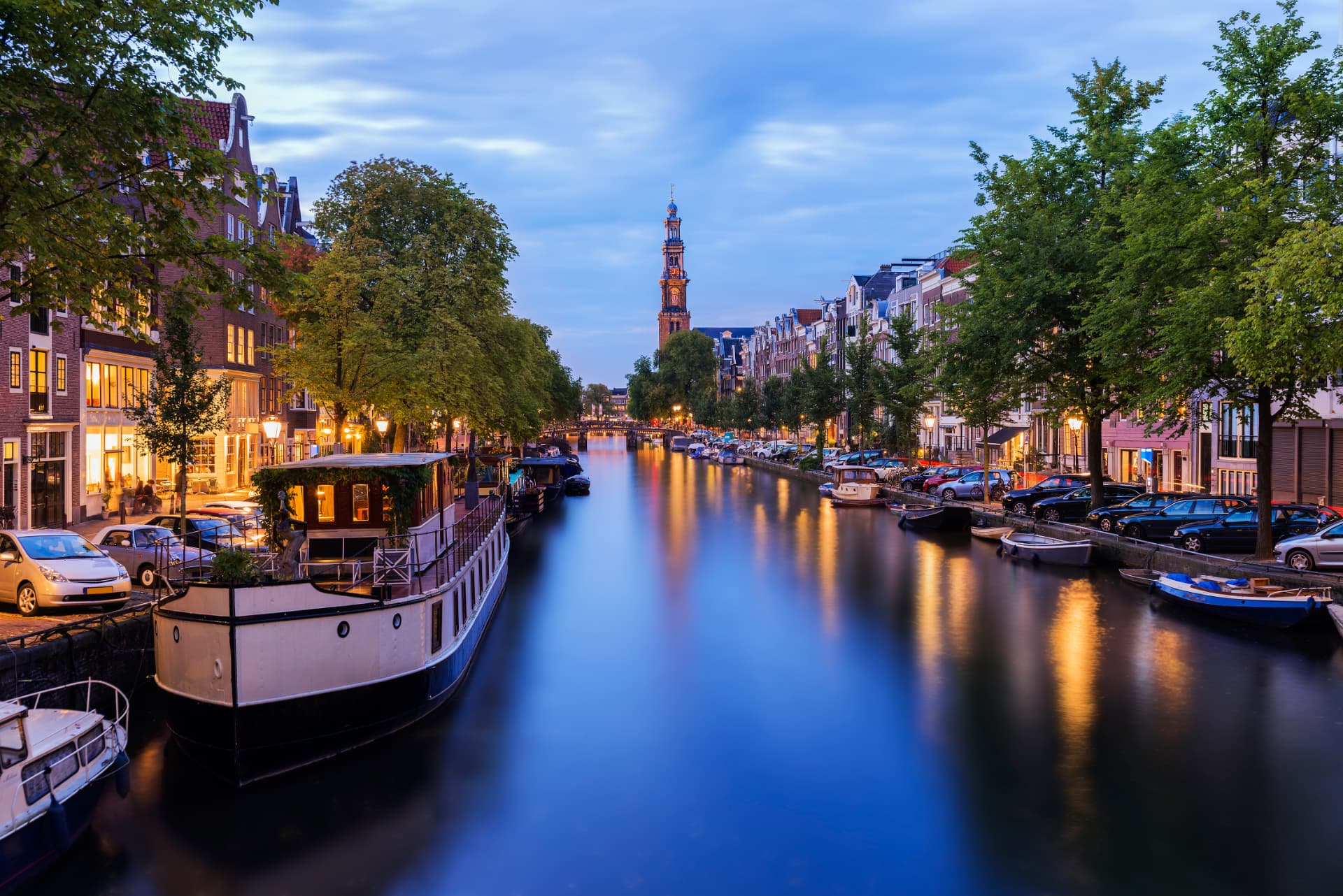 Amsterdam canal at dusk