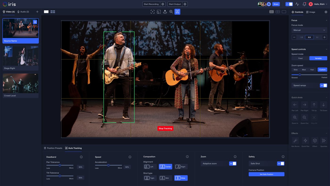 Auto tracking a performer in Iris Studio